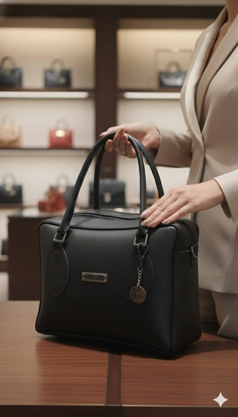 Classic Boxy Bowler Handbag with Contrast Piping & Silver Charm | Rangdy