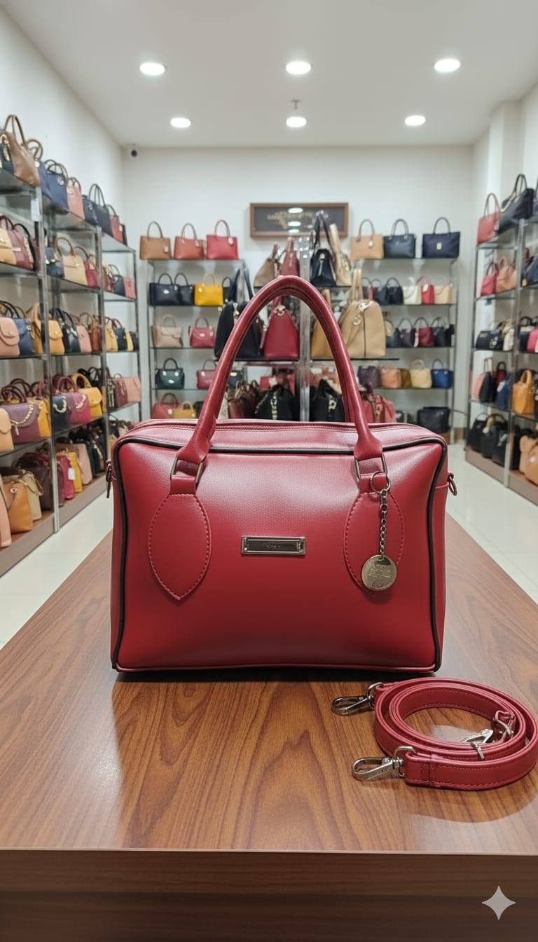 Classic Boxy Bowler Handbag with Contrast Piping & Silver Charm | Rangdy