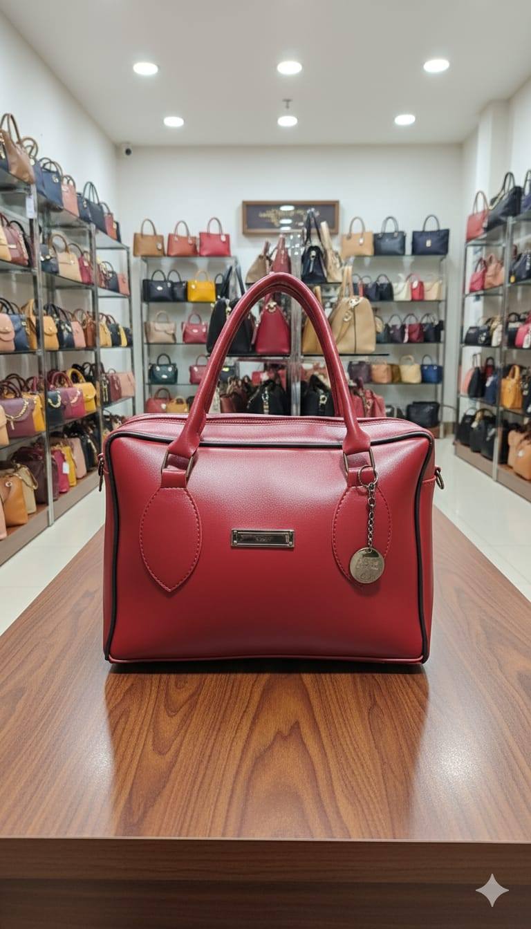 Classic Boxy Bowler Handbag with Contrast Piping & Silver Charm | Rangdy