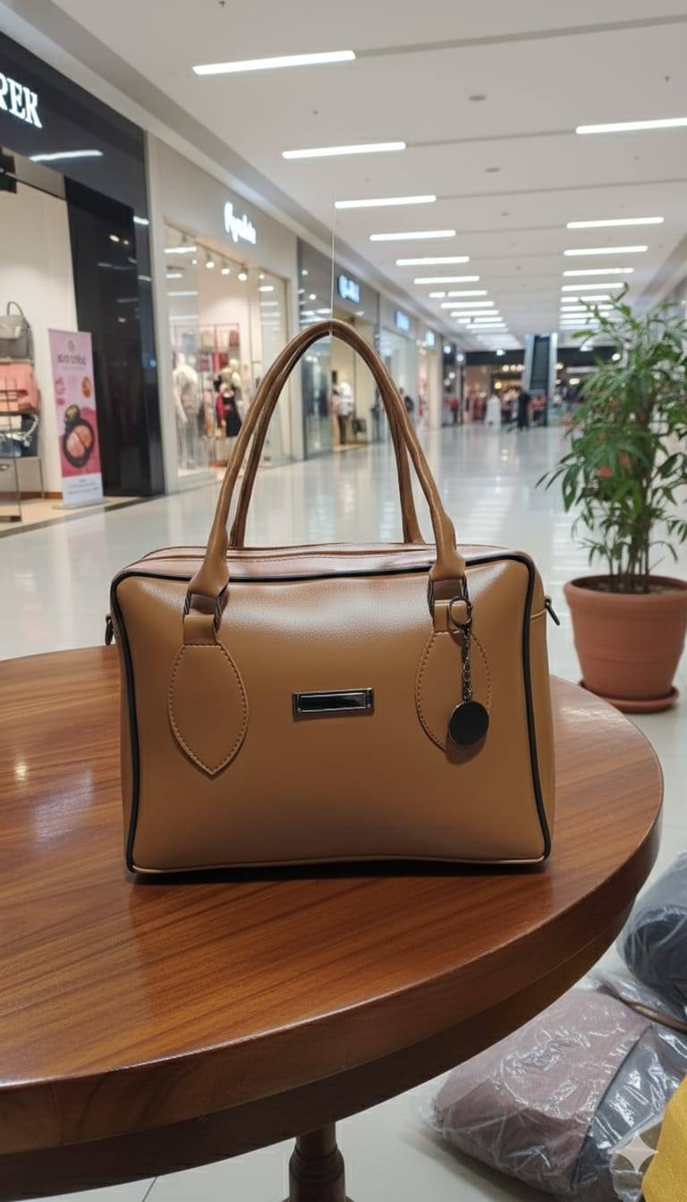 Classic Boxy Bowler Handbag with Contrast Piping & Silver Charm | Rangdy
