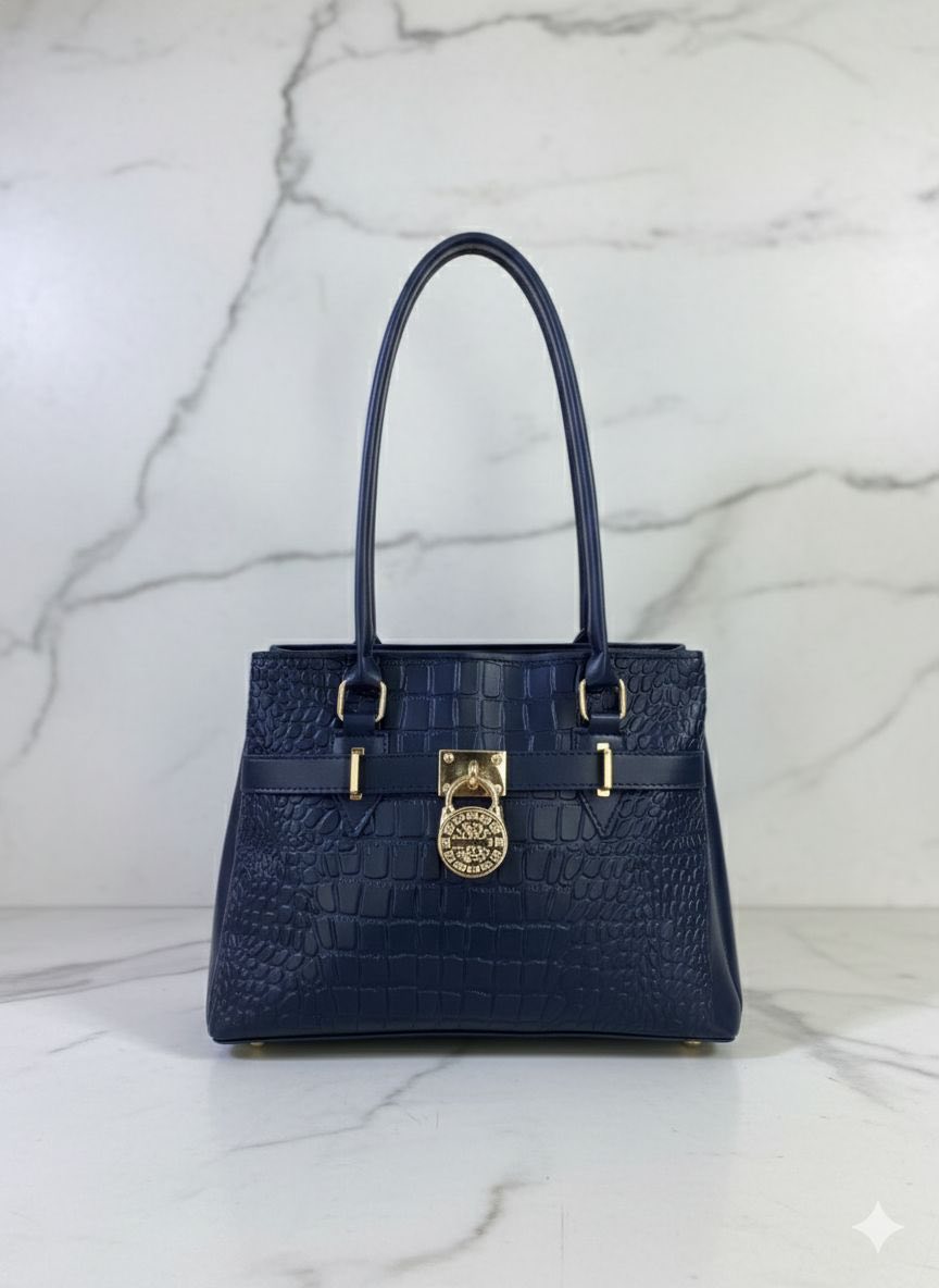 Classic Croc Leather Shoulder Bag with Padlock Pendant for Women | Rangdy