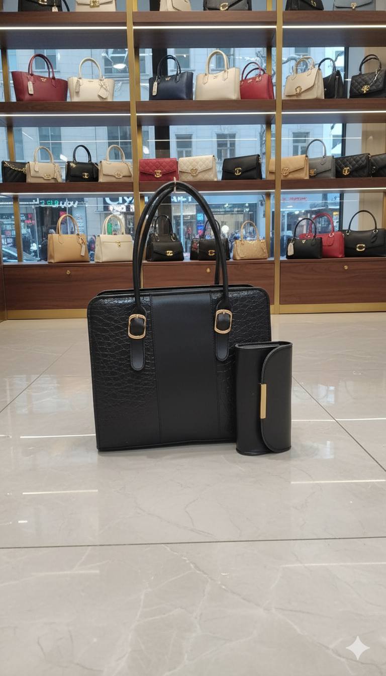 Croc-Embossed Structured Laptop Tote with Matching Clutch | Premium Office Handbag for Women