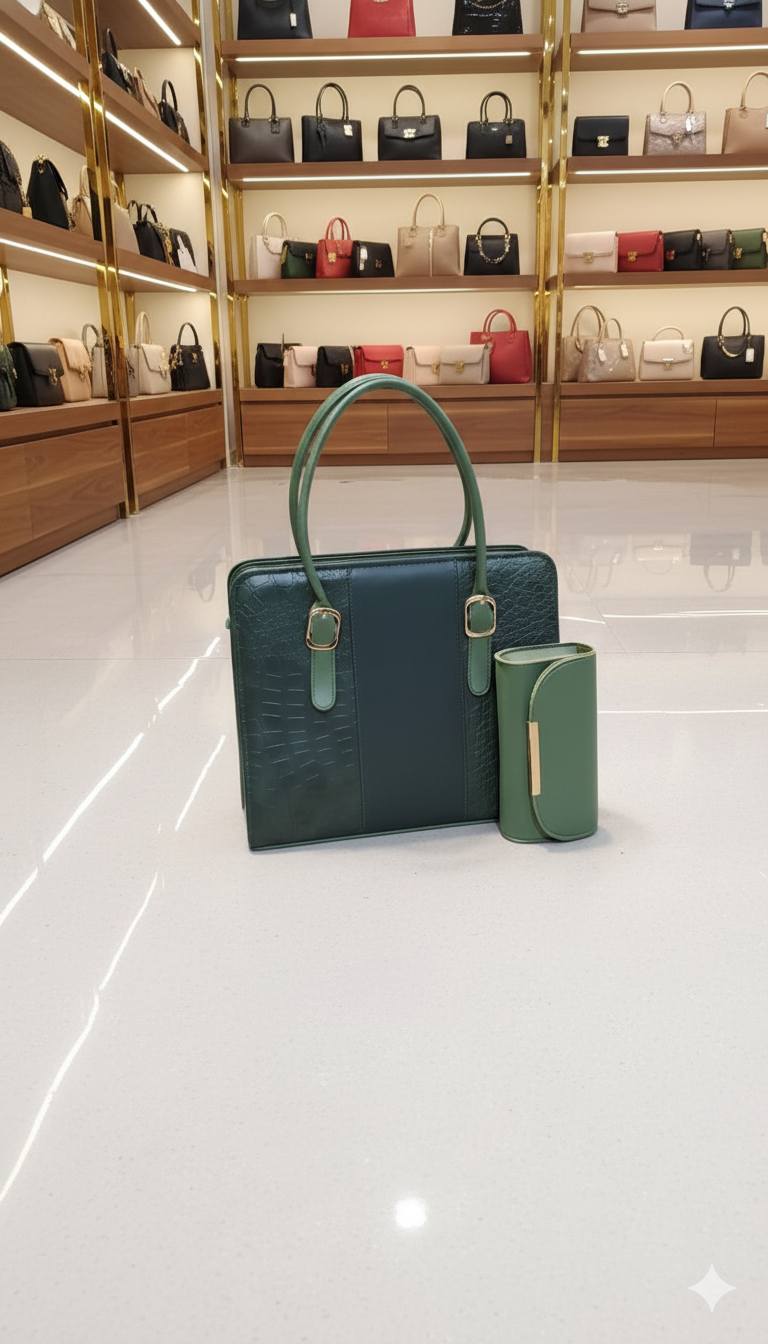 Croc-Embossed Structured Laptop Tote with Matching Clutch | Premium Office Handbag for Women