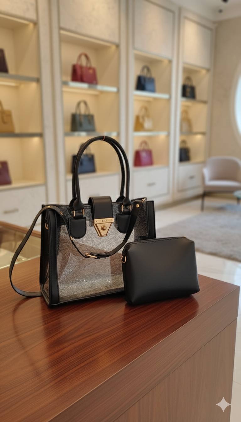 Crystal Clear 2-in-1 Tote Handbag with Inner Pouch | Transparent PVC Crossbody Bag for Women