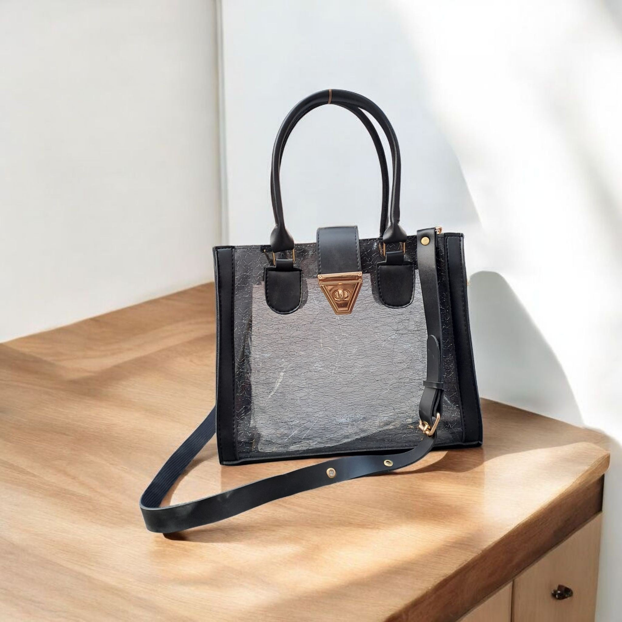 Crystal Clear 2-in-1 Tote Handbag with Inner Pouch | Transparent PVC Crossbody Bag for Women
