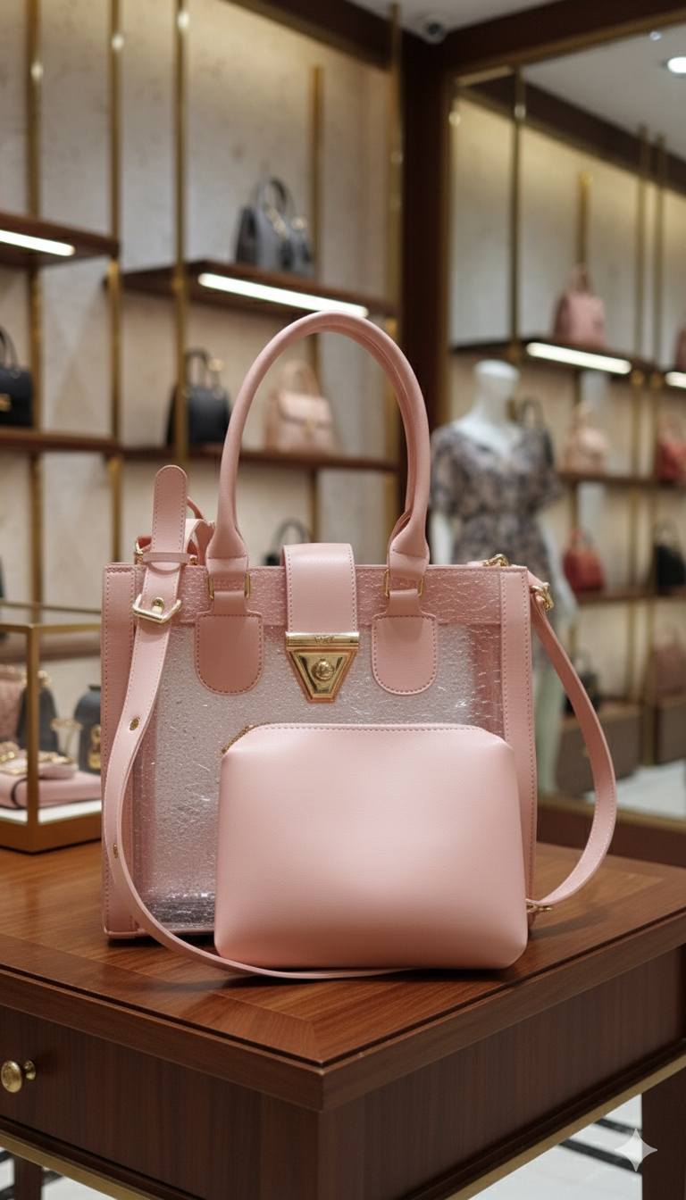 Crystal Clear 2-in-1 Tote Handbag with Inner Pouch | Transparent PVC Crossbody Bag for Women