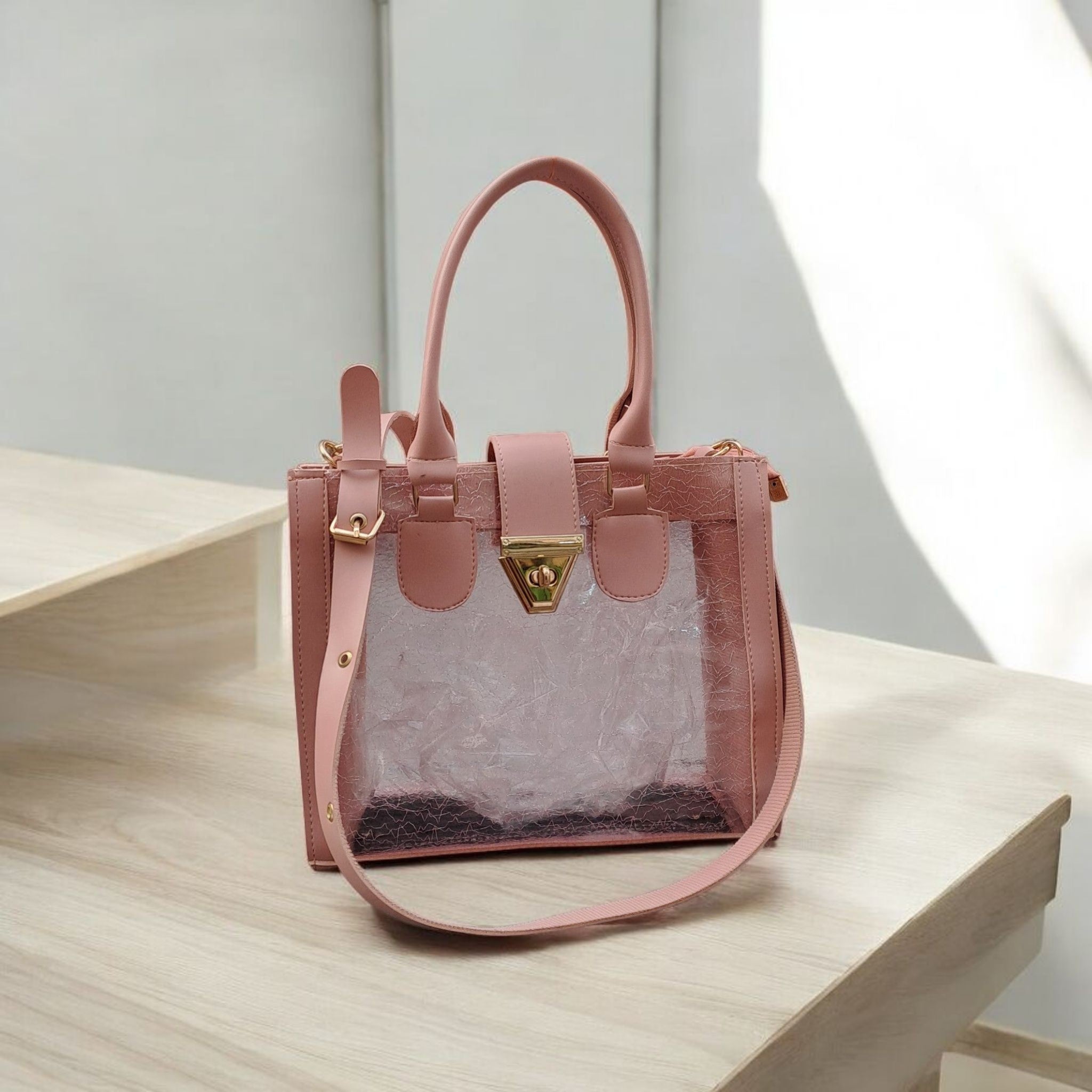 Crystal Clear 2-in-1 Tote Handbag with Inner Pouch | Transparent PVC Crossbody Bag for Women