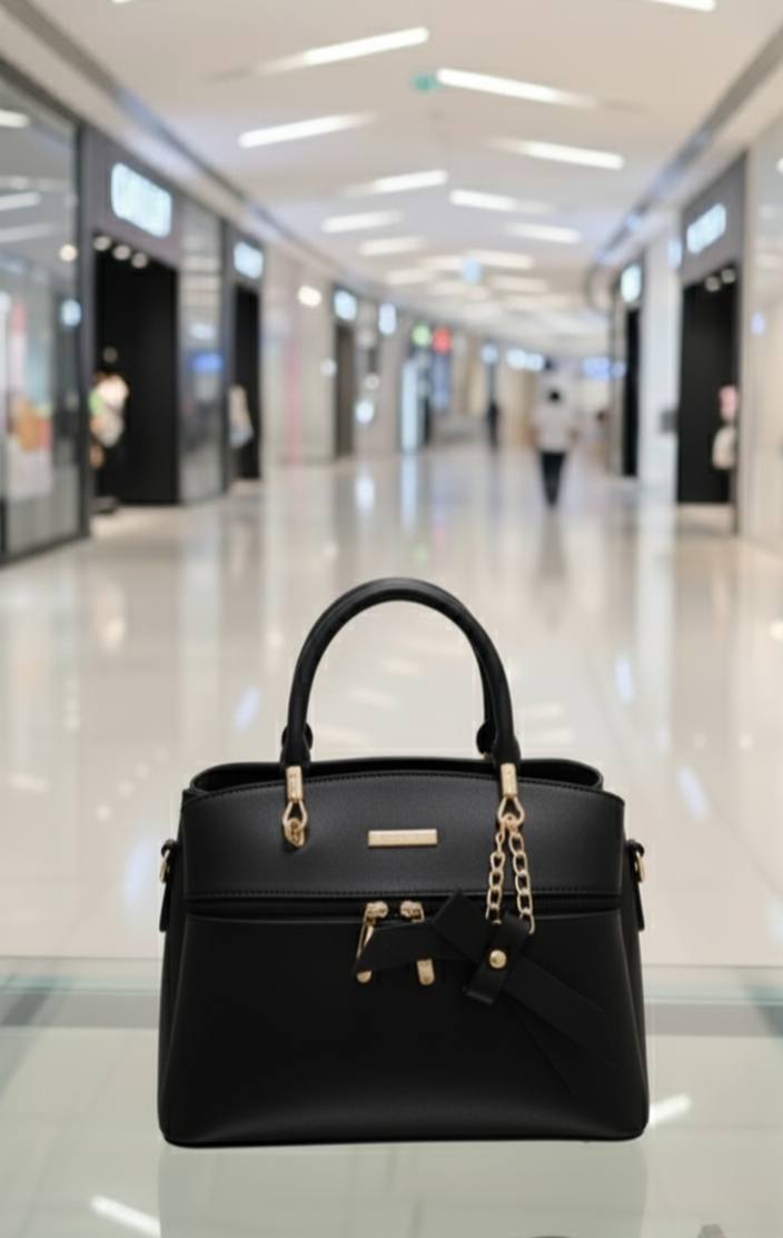 Dome Satchel Handbag with Bow Charm | Gold Chain Accent Mini Crossbody for Women