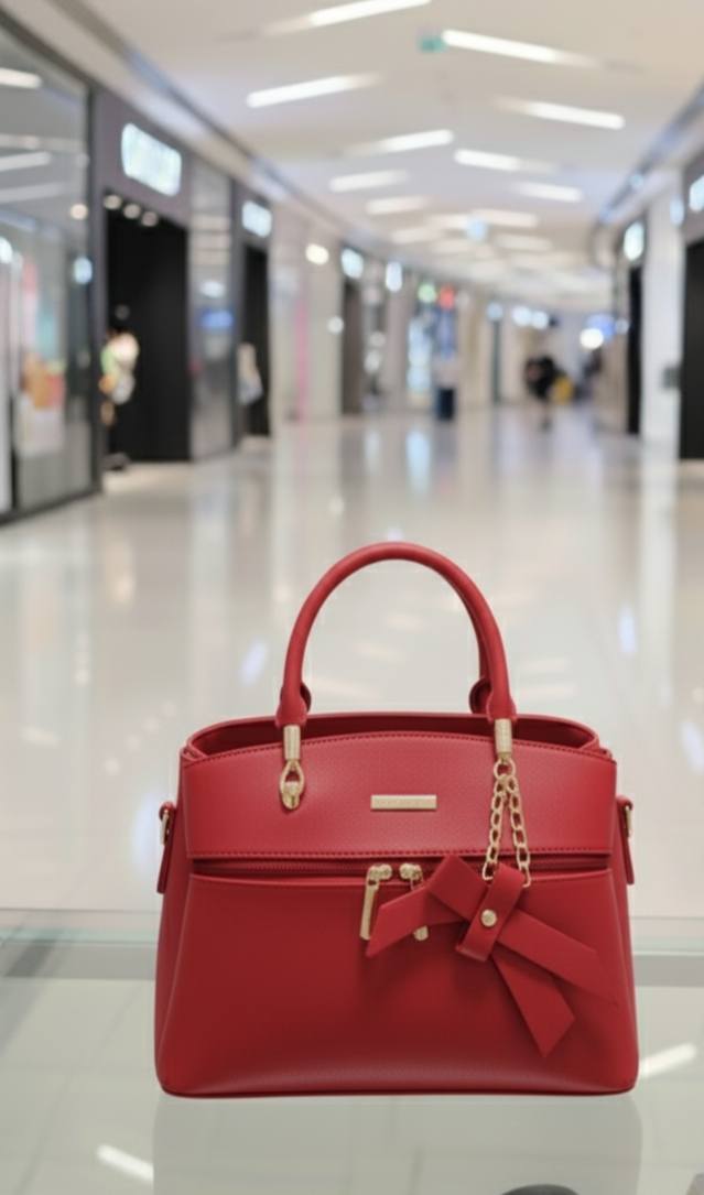Dome Satchel Handbag with Bow Charm | Gold Chain Accent Mini Crossbody for Women