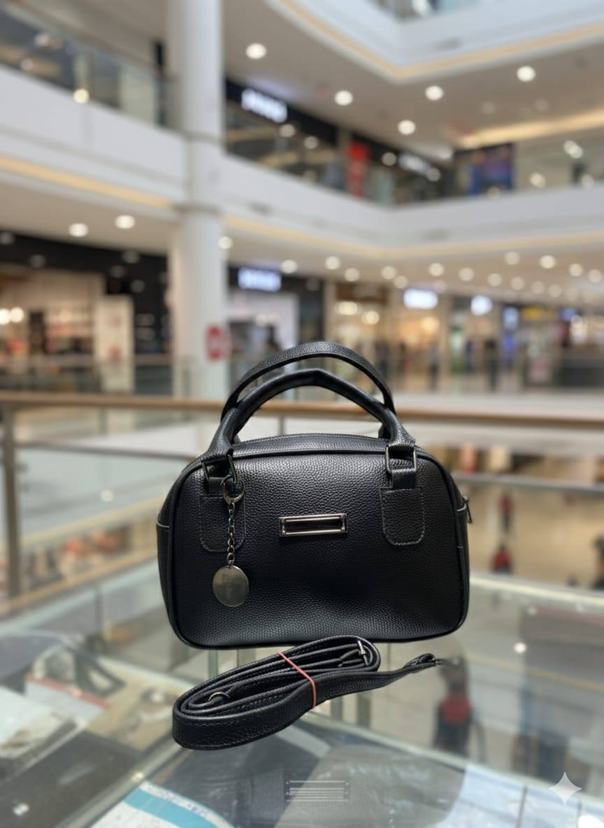 Mini Bowler Handbag with Silver Charm & Crossbody Strap for Women | Rangdy