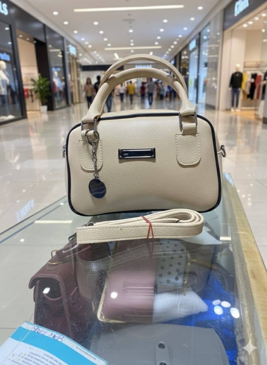 Mini Bowler Handbag with Silver Charm & Crossbody Strap for Women | Rangdy