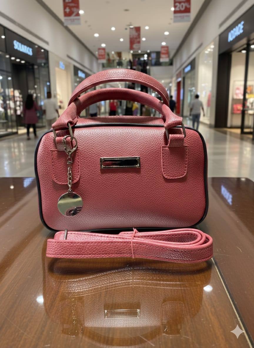 Mini Bowler Handbag with Silver Charm & Crossbody Strap for Women | Rangdy