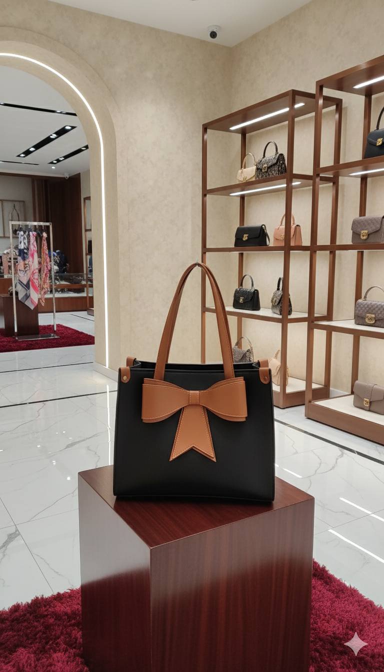 Statement Bow Structured Tote Bag | Two-Tone Designer-Inspired Handbag for Women