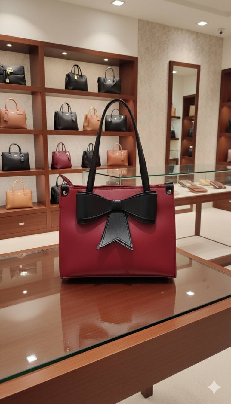 Statement Bow Structured Tote Bag | Two-Tone Designer-Inspired Handbag for Women