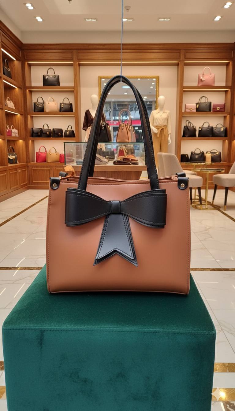 Statement Bow Structured Tote Bag | Two-Tone Designer-Inspired Handbag for Women