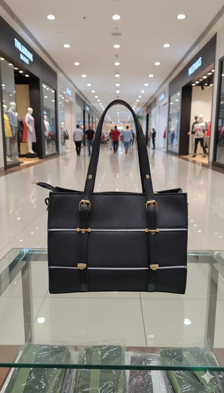 Structured Office Tote Bag with Buckle Straps for Women – Shoulder Handbag | Rangdy