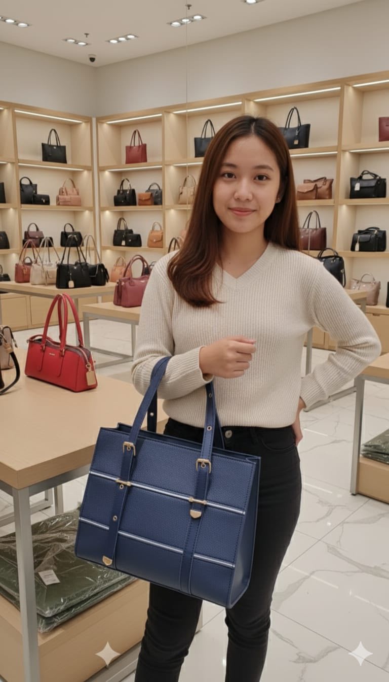 Structured Office Tote Bag with Buckle Straps for Women – Shoulder Handbag | Rangdy