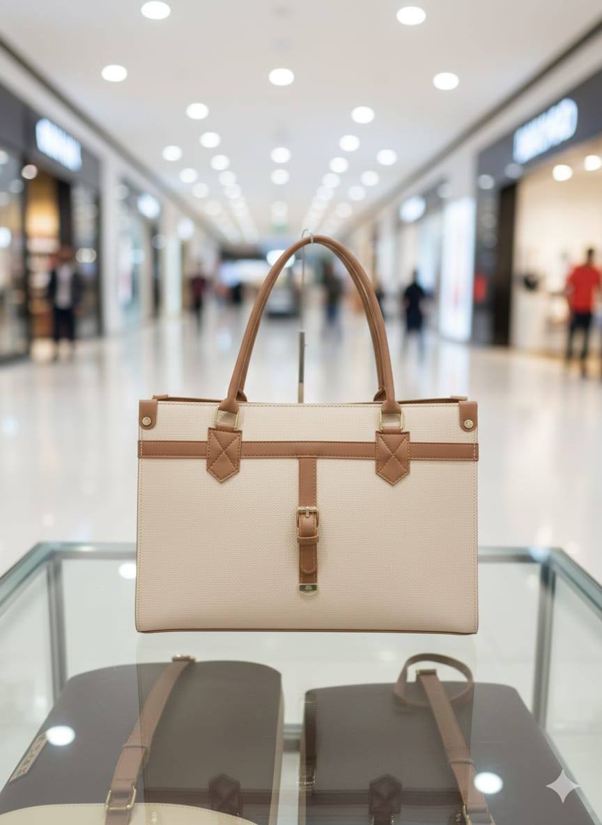 Two-Tone Structured Tote Bag with Buckle Front for Women | Rangdy