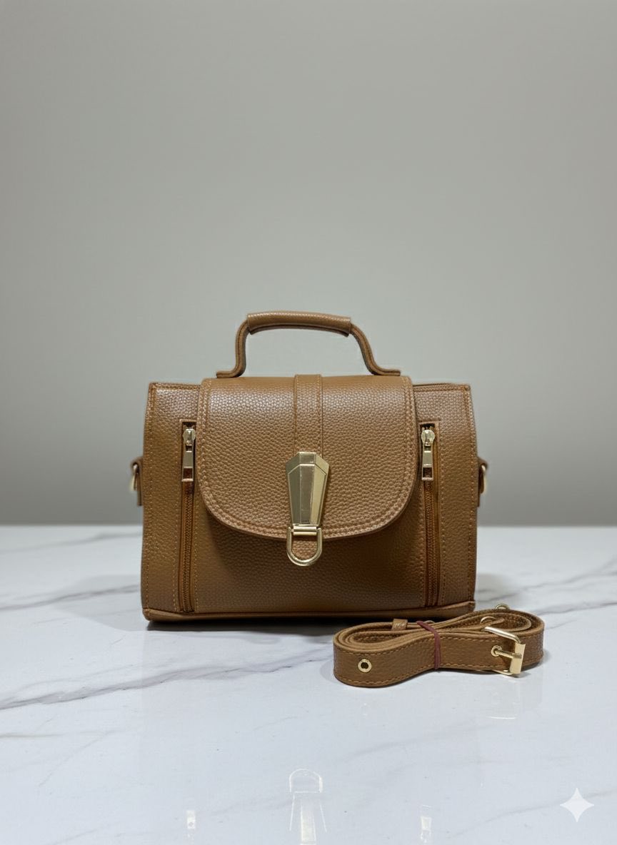 Vintage Satchel Mini Handbag with Push Lock & Side Zippers for Women | Rangdy