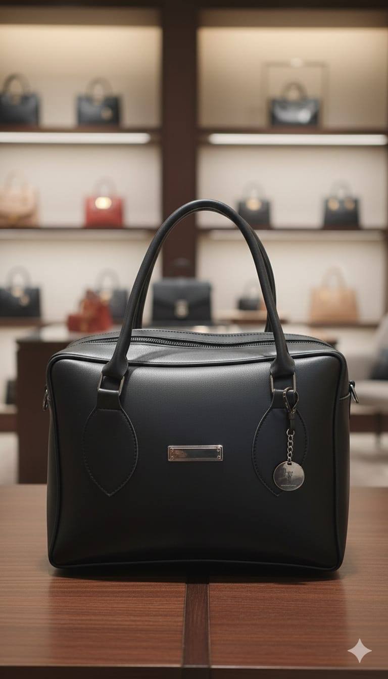 Classic Boxy Bowler Handbag with Contrast Piping & Silver Charm | Rangdy