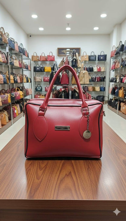 Classic Boxy Bowler Handbag with Contrast Piping & Silver Charm | Rangdy
