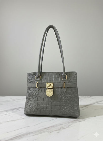 Classic Croc Leather Shoulder Bag with Padlock Pendant for Women | Rangdy