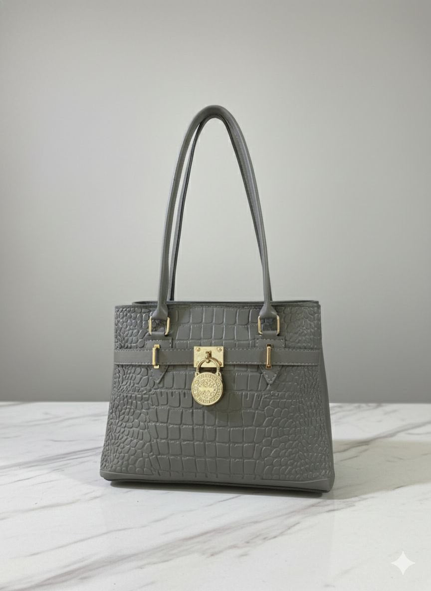 Classic Croc Leather Shoulder Bag with Padlock Pendant for Women | Rangdy