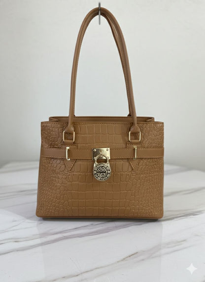 Croc Embossed Tote Handbag with Gold Padlock Charm for Women – Shoulder Bag | Rangdy