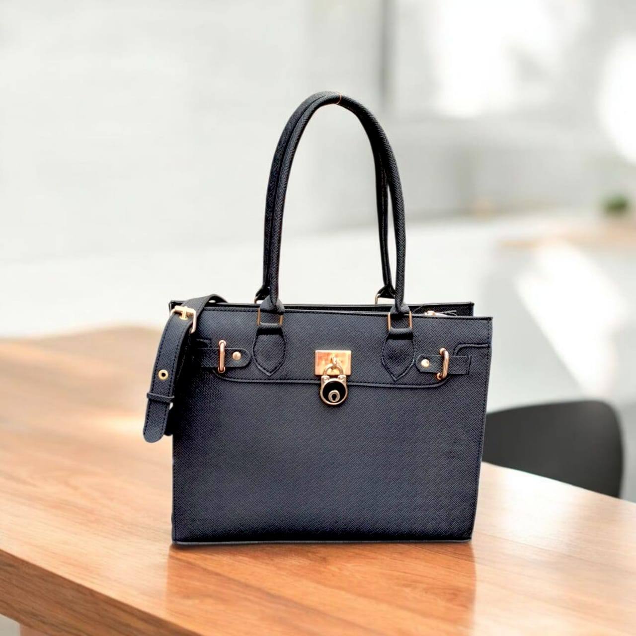 Designer Inspired Tote Bag with Gold Padlock & Crossbody Strap for Women | Rangdy