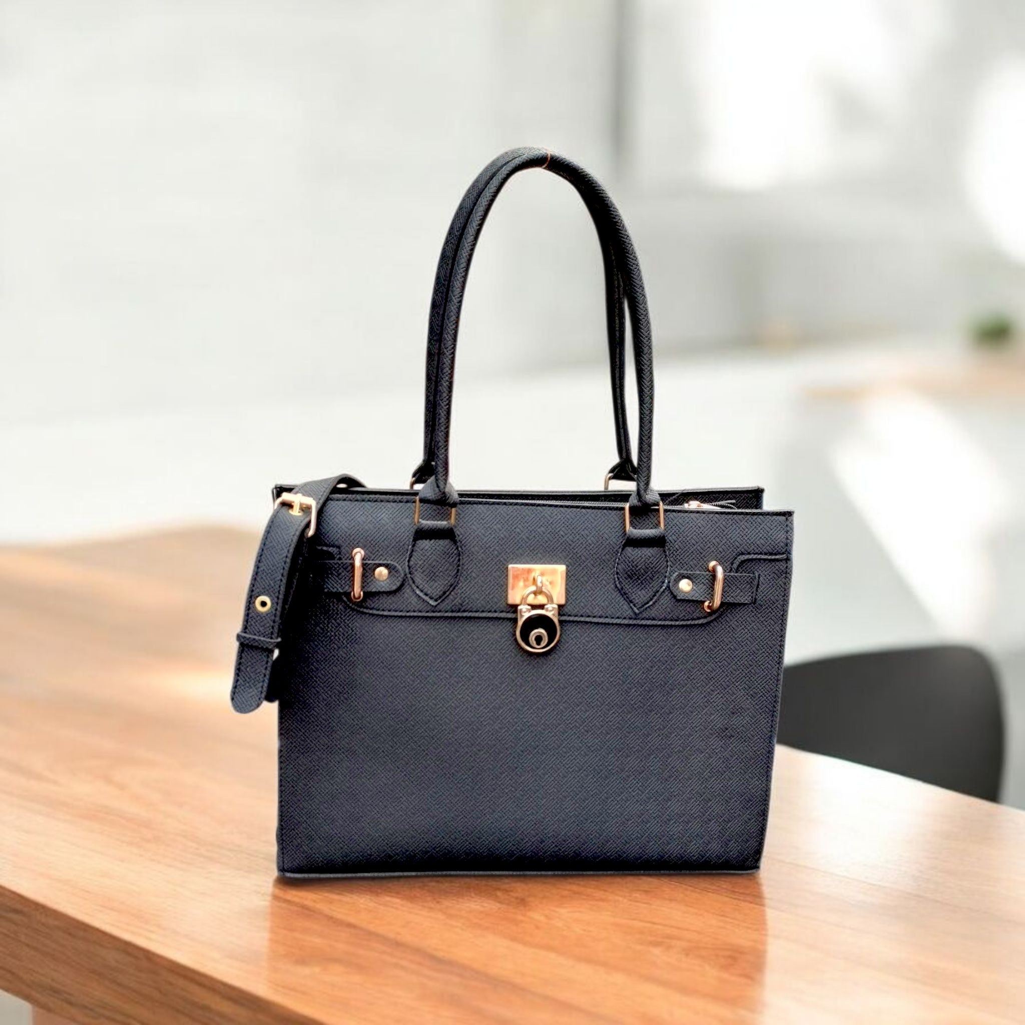 Designer Inspired Tote Bag with Gold Padlock & Crossbody Strap for Women | Rangdy