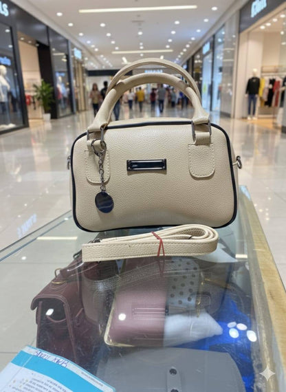 Mini Bowler Handbag with Silver Charm & Crossbody Strap for Women | Rangdy