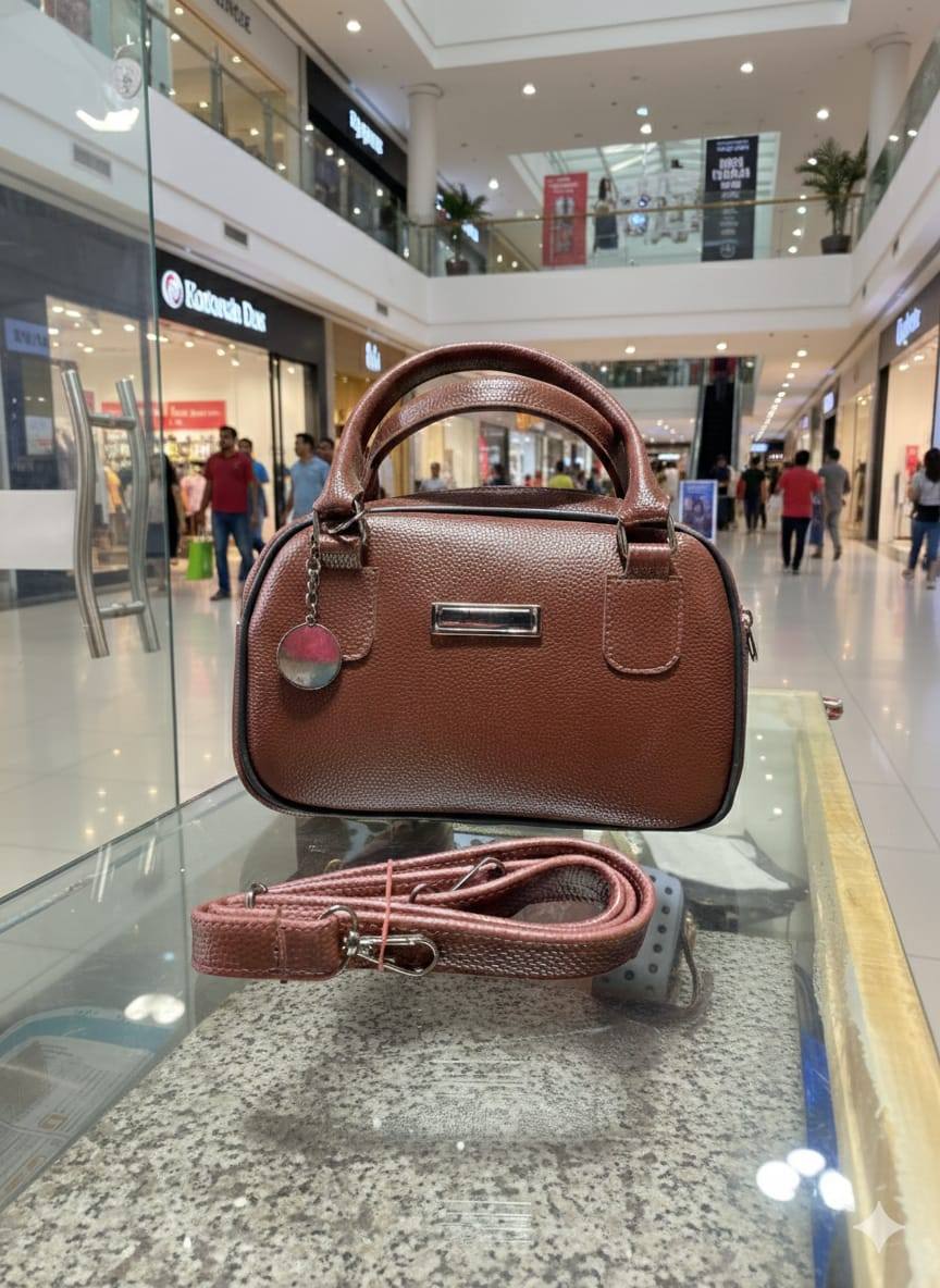 Mini Bowler Handbag with Silver Charm & Crossbody Strap for Women | Rangdy