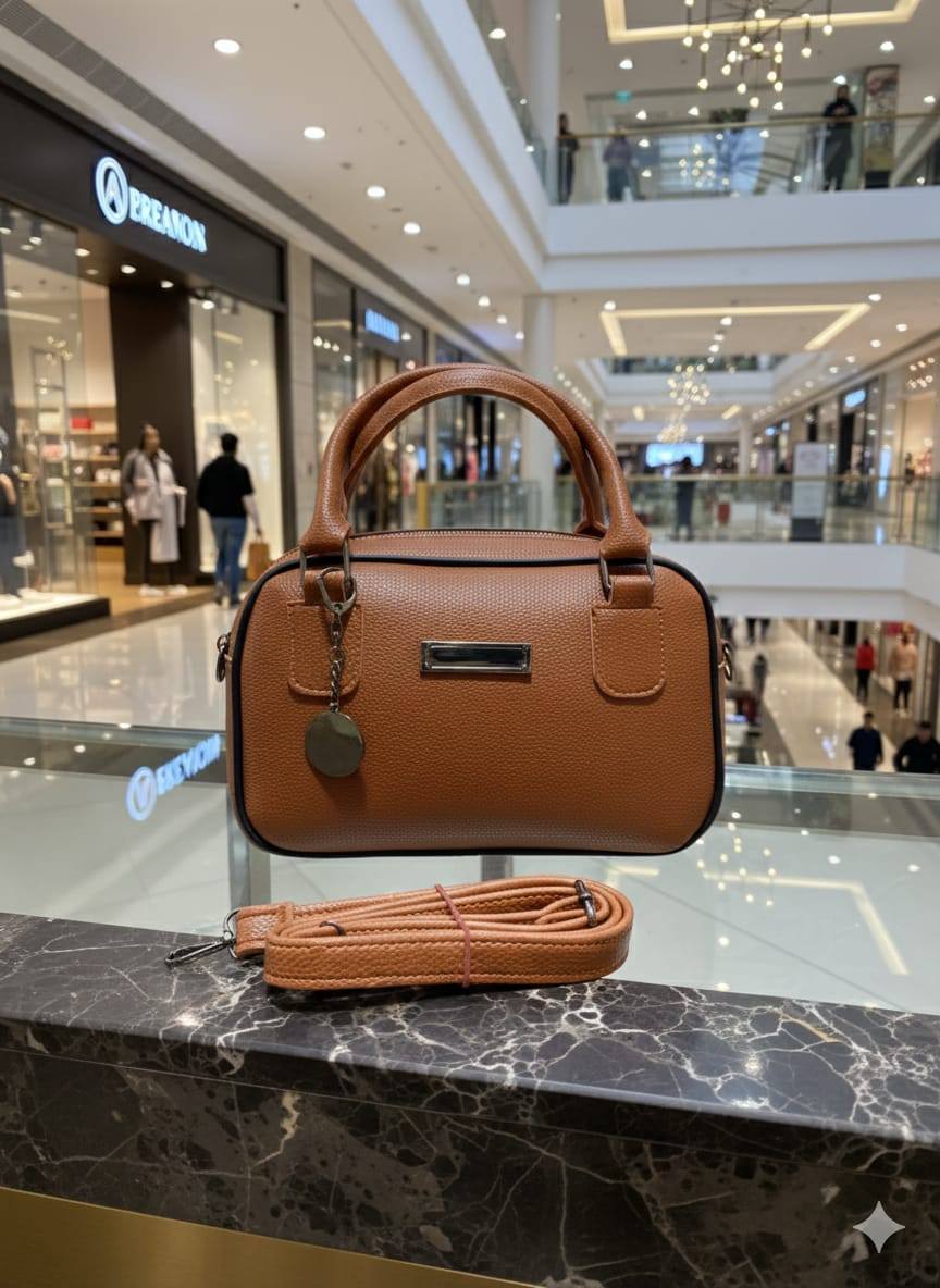 Mini Bowler Handbag with Silver Charm & Crossbody Strap for Women | Rangdy