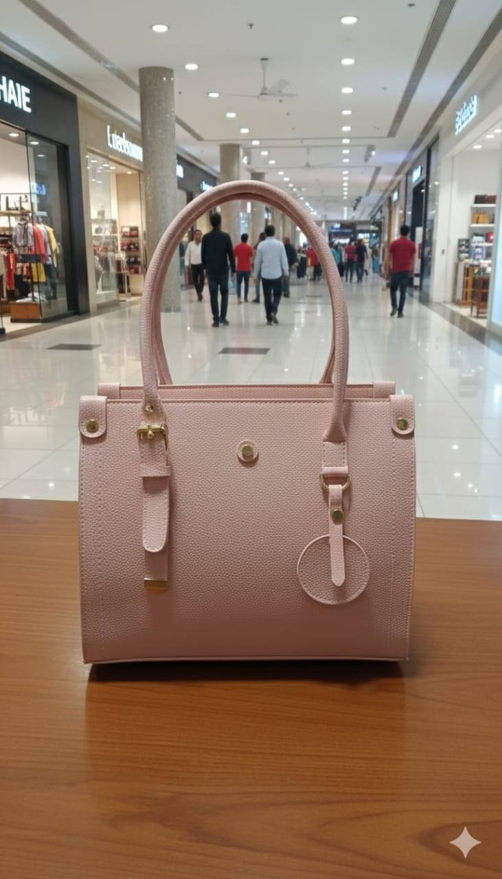 Structured Handbag with Buckle Strap & Keychain Charm for Women | Rangdy