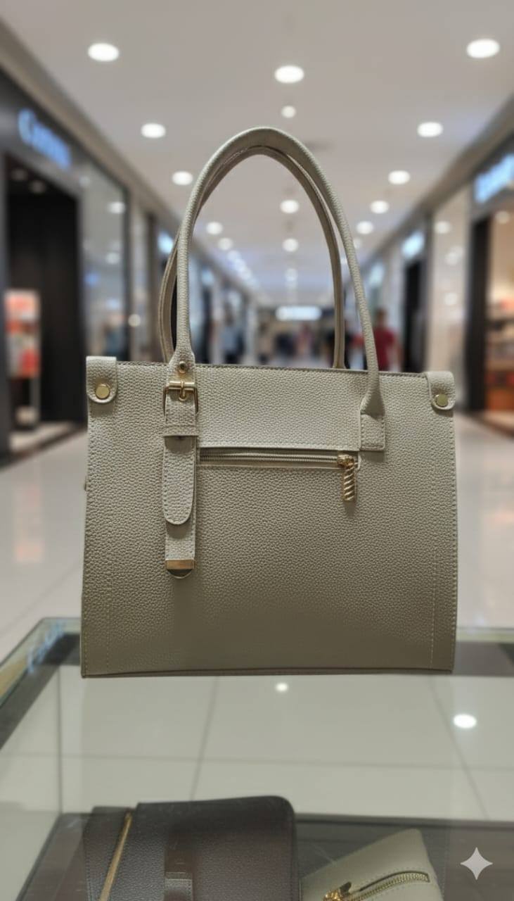 Structured Handbag with Buckle Strap & Keychain Charm for Women | Rangdy