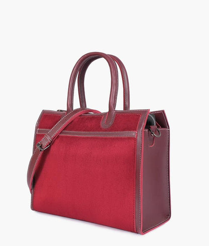 Suede & Leather Color-Block Tote Bag with Contrast Stitching for Women | Rangdy