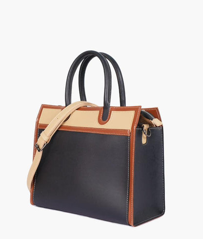 Suede & Leather Color-Block Tote Bag with Contrast Stitching for Women | Rangdy