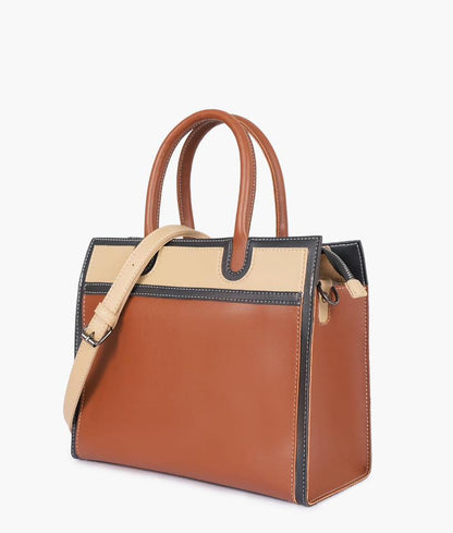 Suede & Leather Color-Block Tote Bag with Contrast Stitching for Women | Rangdy