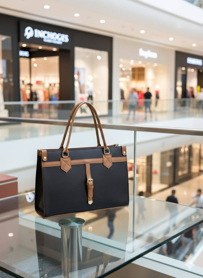 Two-Tone Structured Tote Bag with Buckle Front for Women | Rangdy